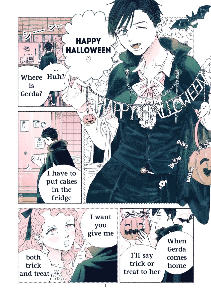 🎃The spooky night with my lover👻 (1/2) #comic #wlw #yuri *Please tell me if my text is wrong. I am studying English.