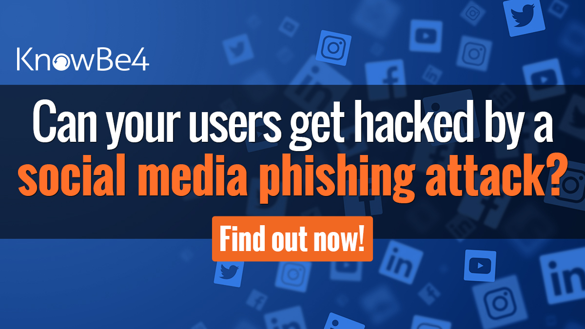 HyperNetworks's tweet image. Phishing is the #1 threat action used in social engineering attacks. Find out how many of your users are vulnerable to social media related attacks now with the free Social Media Phishing Test tool from our partner, @KnowBe4.  
zurl.co/S0Zg