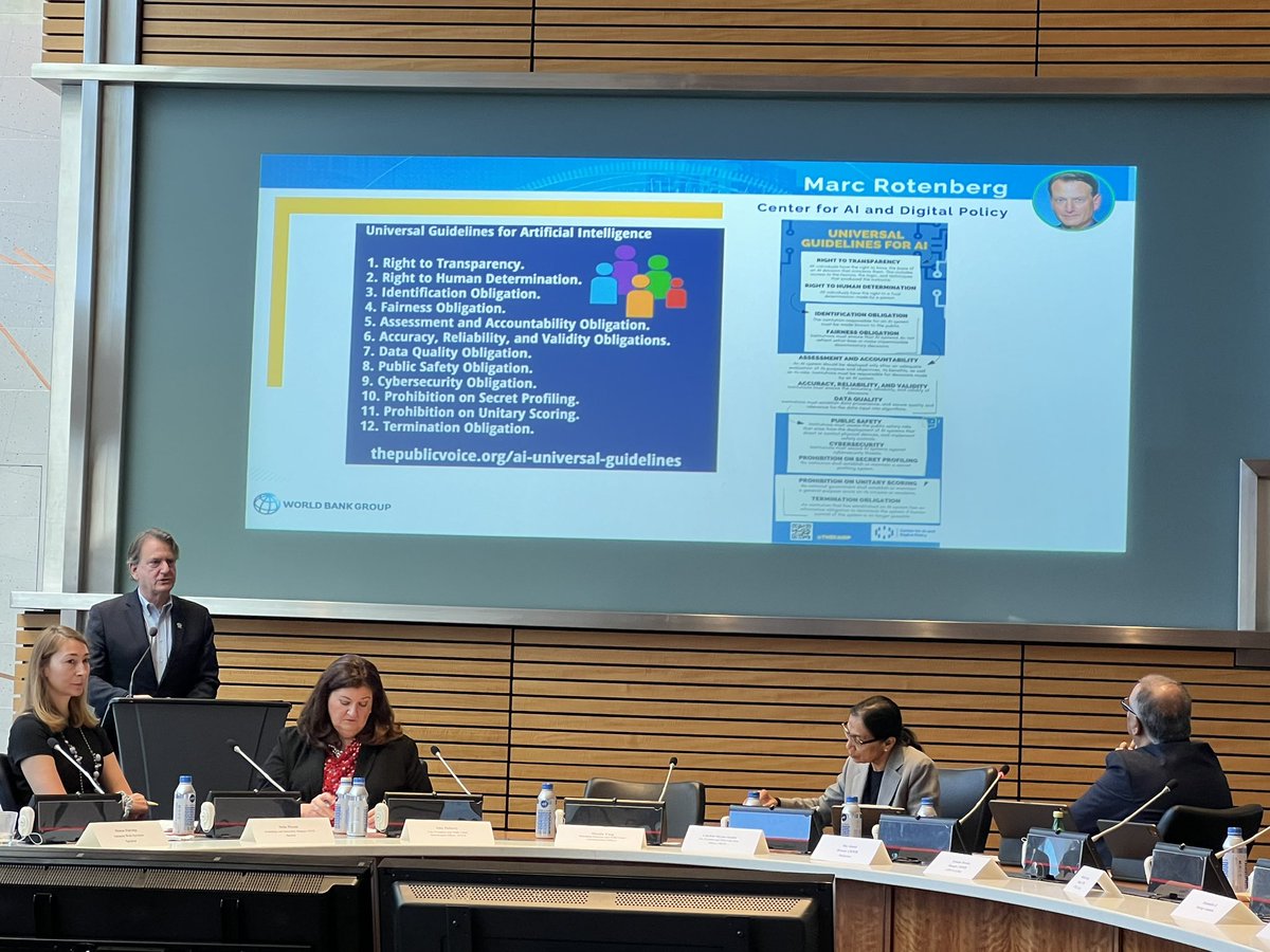 Excellent session on responsible use of #AI for business enablement w/industry leaders and @MarcRotenberg - lots of opportunities for productivity and creativity with a growing effort to regulate for the best possible outcomes @WorldBank