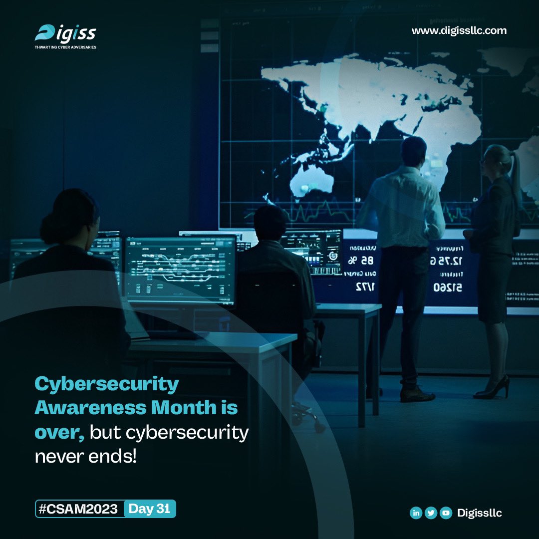 Digissllc's tweet image. We&apos;ve spent the past 30 days raising awareness of cybersecurity threats and sharing tips on how to protect yourself online. But cybersecurity is not a one-time event - it&apos;s an ongoing process.

Here are a few key things to remember year-round:
🧵
#CSAM23