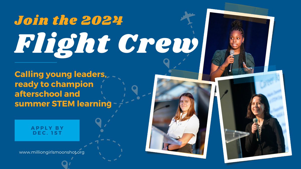 Join the @girlsmoonshot Flight Crew today! Become a spokesperson for afterschool STEM in your state and inspire your peers to get excited about STEM. Apply here: tinyurl.com/FlightCrew24