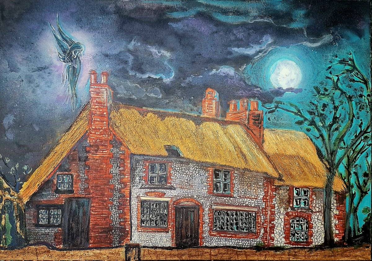 Blake Cottage, Felpham. Painted in ink and pigments made from house brick, weald clay, sand, and soot, using flint chips to engrave details of thatch and flint facing.