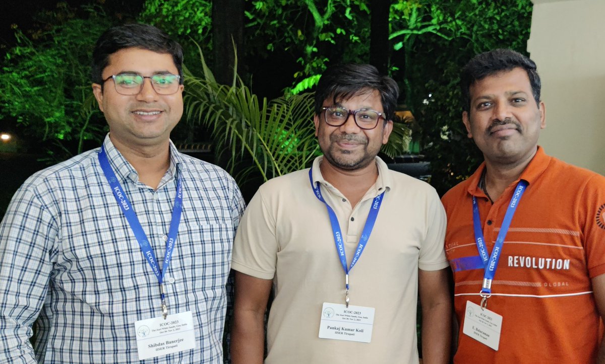 Attending the @icoc2023 conference with Shivdas, Balaraman and Subrata kundu. It was indeed a nice time together and a great series of lectures. @IiserTirupati @SKLab_IISERTvm