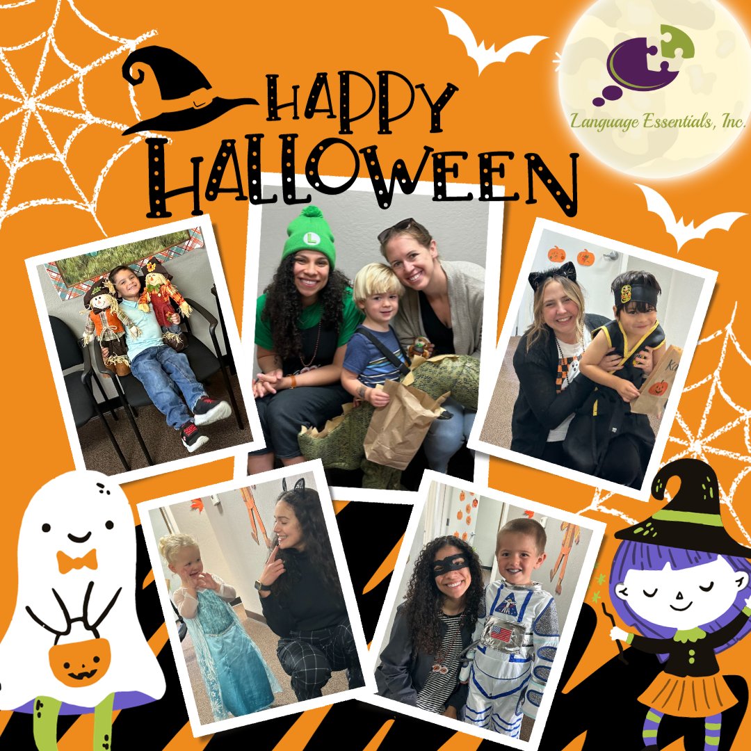 Speech_LE's tweet image. Happy Halloween from our Language Essentials team! Wishing you and your family a fun and safe Halloween! #LE #languageessentials #happyhalloween #trickortreat #SLP #OT #speechies #childdevelopment