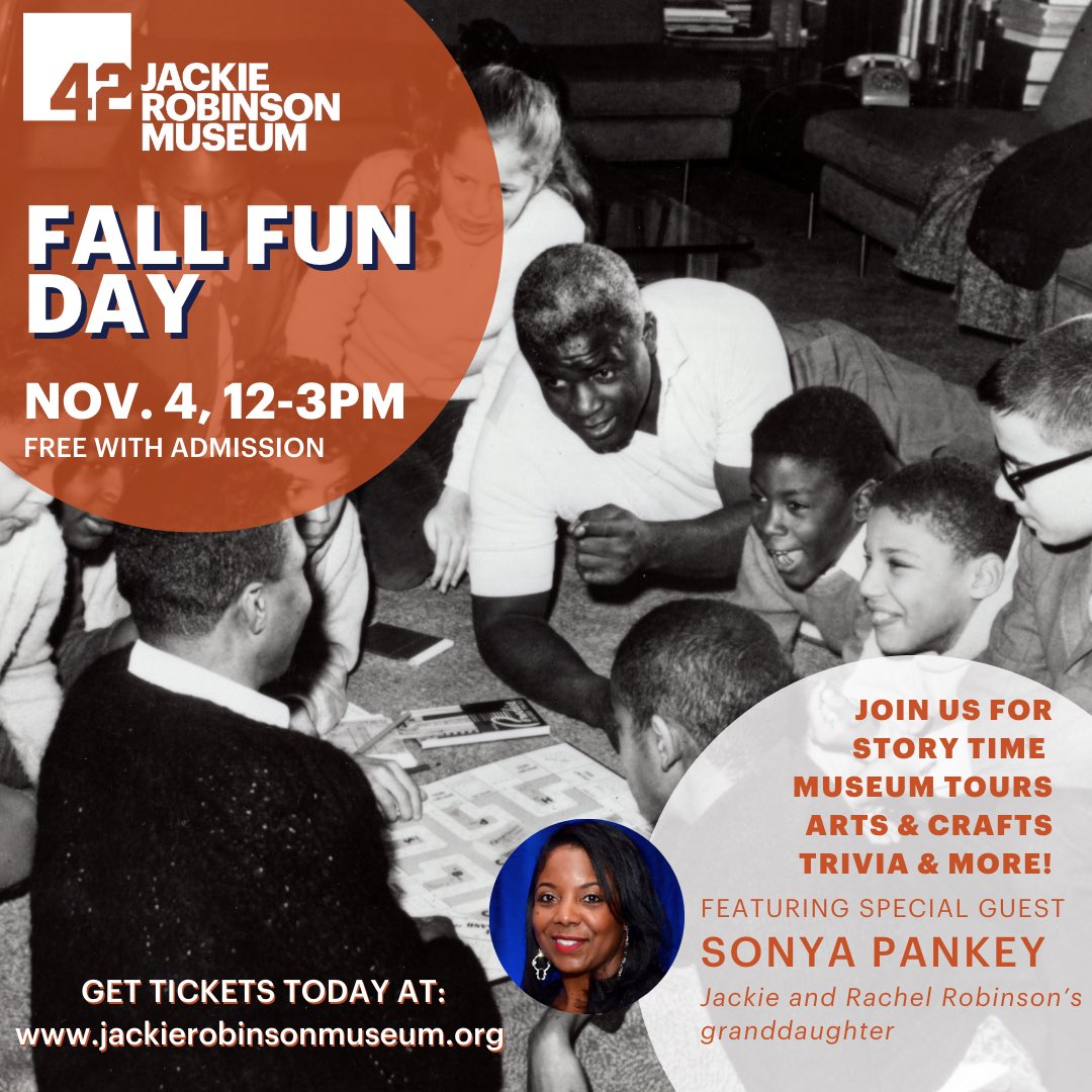 Join us for Fall Fun Day! Designed for all ages at the Jackie Robinson Museum, the celebration includes guided tours, Jackie Robinson trivia, and a peek at artifacts not regularly on view. Link below for details. linktr.ee/jackierobinson… #JackieRobinsonMuseum