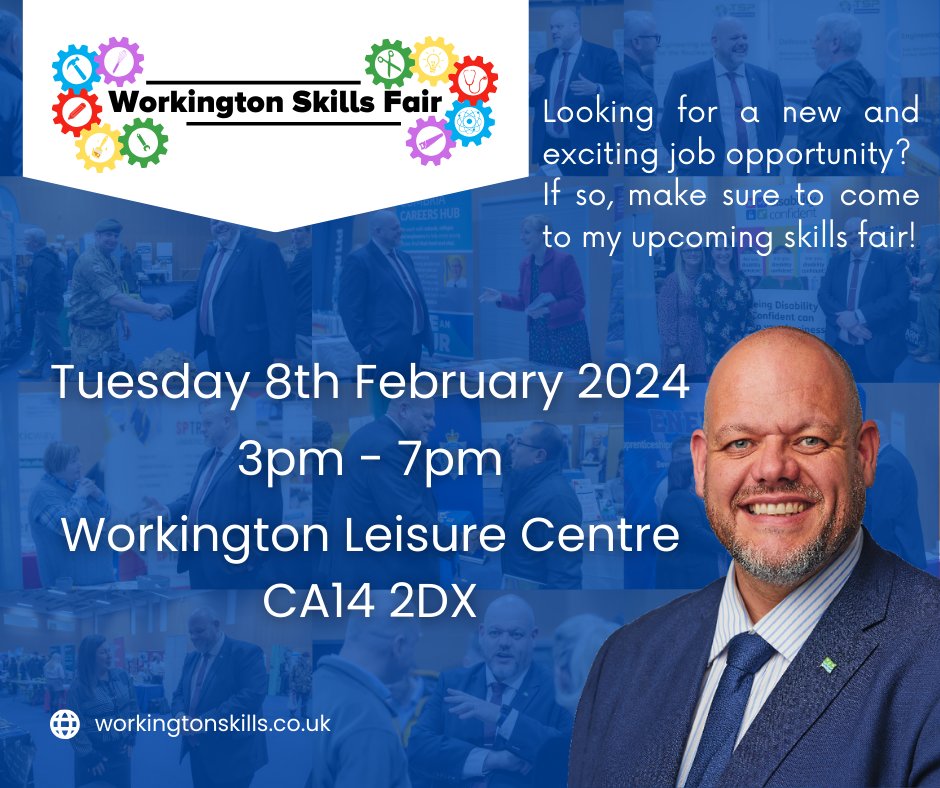 🎉 The Workington Skills Fair is returning!

With local &amp; national employers, skills providers and education institutions, if you're looking for new opportunities and your next step, make sure to come along.

📍 Workington Leisure Centre, CA14 2DX
⏰ 8th Feb 24, 3 - 7pm