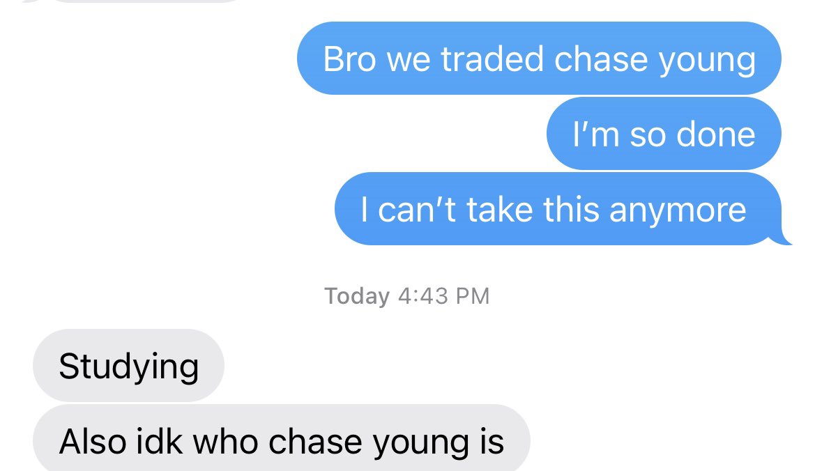 My girlfriend’s reaction to the Chase Young trade:
