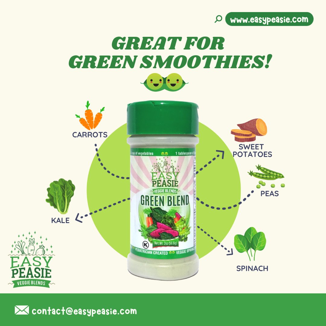 Green Blend is a tasty combo of kale, spinach, carrots, peas, and sweet potatoes. Great for green smoothies! 👍 Drop by easypeasie.com to learn more (also link in bio). Free shipping! Order now 🙂 #EasyPeasie #HealthyHabits #Parenting #ParentingAdventures #pickyeaters