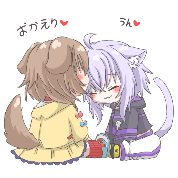 戌神ころね ,戌神ころね(通常) ,猫又おかゆ ,猫又おかゆ(通常) 「 #できたてころね #絵かゆ」|裕司‧威爾斯(ウェルシュ)のイラスト