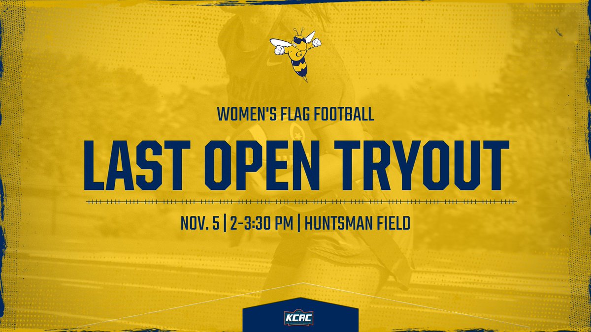 GUjackets's tweet photo. 🚨Last Women’s Flag Football Open Tryout🚨

Open Tryout is this Sunday, Nov. 5 > 2:00 pm to 3:30 pm at Huntsman Field (Check in begins at 1:40 pm)

Weather is set to be mid-50s, please dress accordingly.

We cannot wait to see you out there!

#wearegraceland https://t.co/7DafSeN1lN