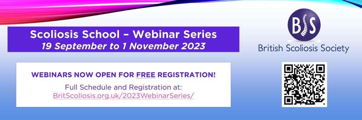Join us tomorrow evening for the last in the current Scoliosis School Webinar Series: 
'Kyphotic deformities – surgical planning and osteotomy techniques' - Speaker: Mr Neil Oxborrow, Royal Manchester Children's Hospital
Registration at: BritScoliosis.org.uk/2023WebinarSer…