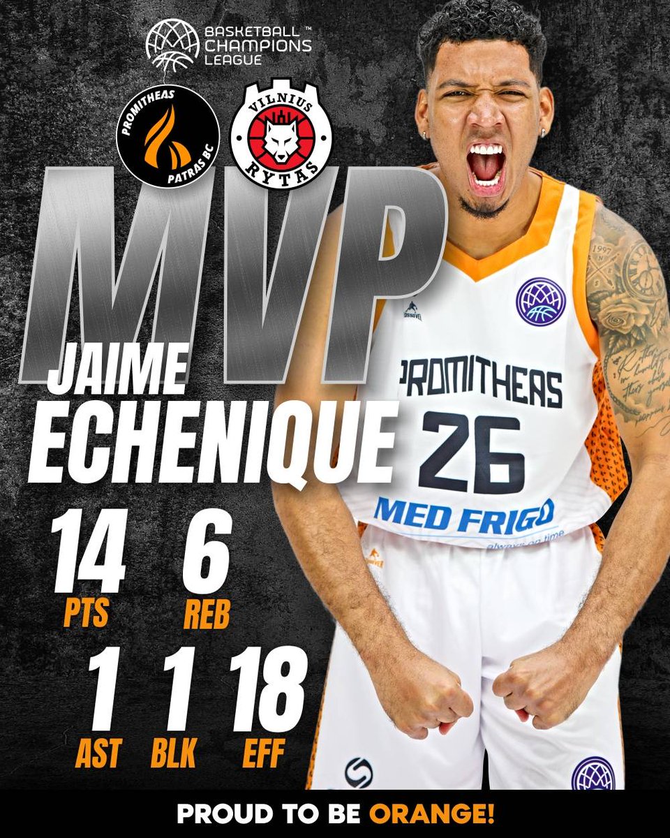 🥇 #MVP #26 Jaime Echenique #promitheaspatras #promitheasbc #proudtobeorange #basketballcl