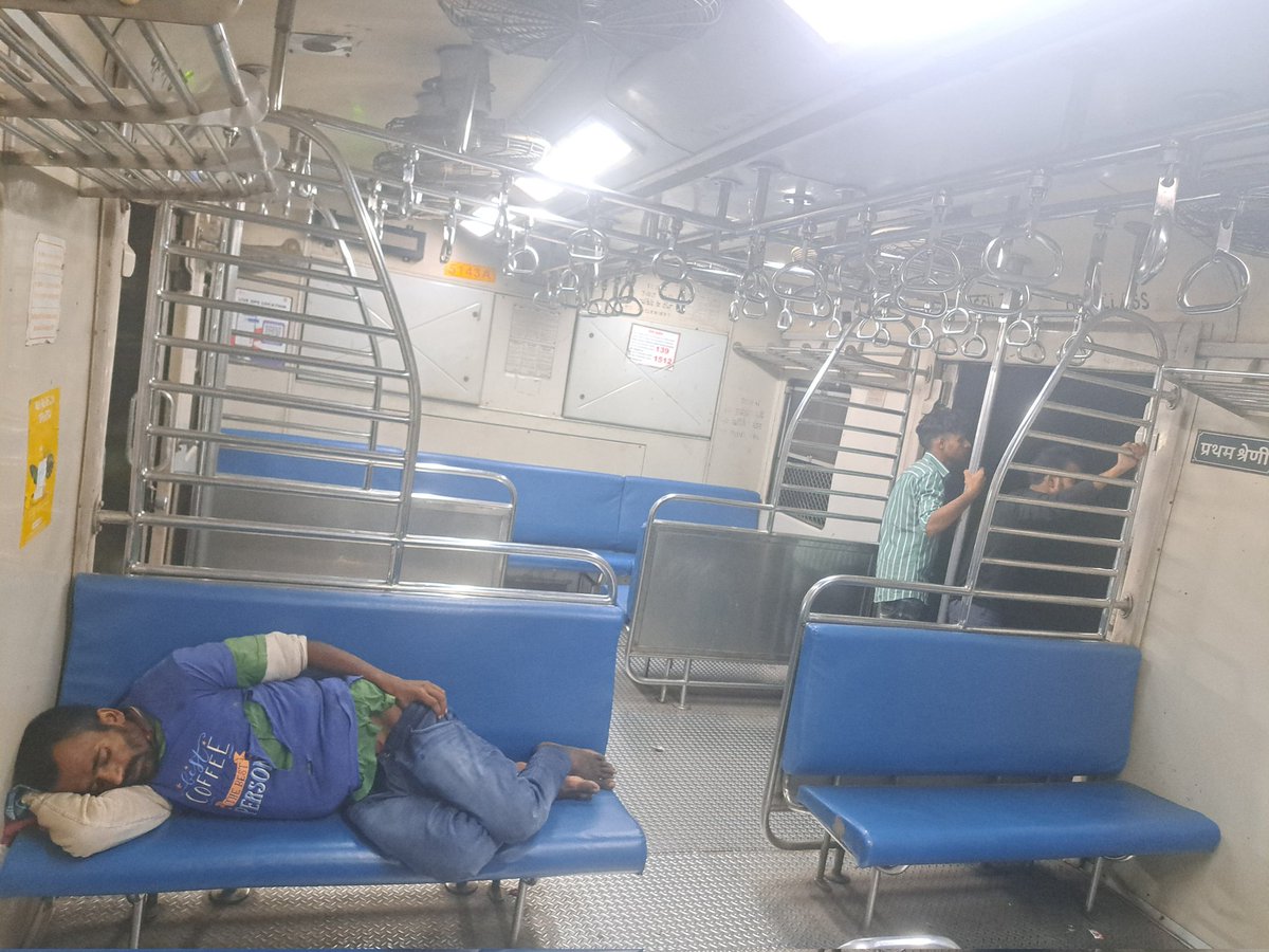 <a href="/WesternRly/">Western Railway</a> <a href="/rpfwr1/">RPF Western Railway</a> On the 01:09 Churchgate local from Khar Station today, witnessed people sleeping with their feet up in first class. Even with a homeguard present, no action was taken. This raises concerns about women's safety in such environments. #MumbaiLocal #SafetyMatters