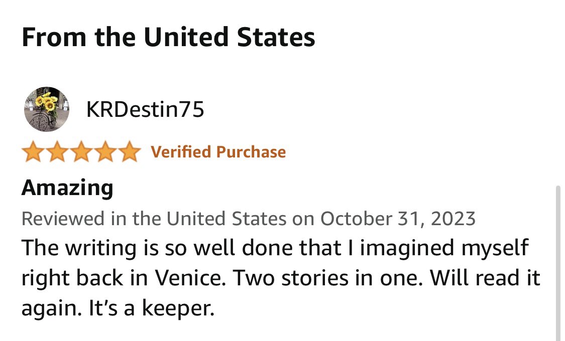 Absolutely love this new 5 ⭐️ review for ✨The Venice Secret from a US reader! Ebook 99p/99c, Prime Reading UK, Kindle Unlimited & paperback 💛 UK amzn.to/3ES3oGy US a.co/d/gOH1xVZ