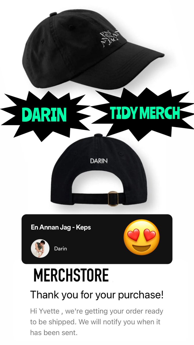 YWahlbeck's tweet photo. Beställt #EnAnnanJag / #Darin keps ikväll ✅ 😍 @DarinOfficial @TidyMerch 
#DarinArenaTour #Darinmerch 
Beställ den här 👉🏼 https://t.co/fkAuag2prN 👈🏼 https://t.co/nPQXHN9DYB