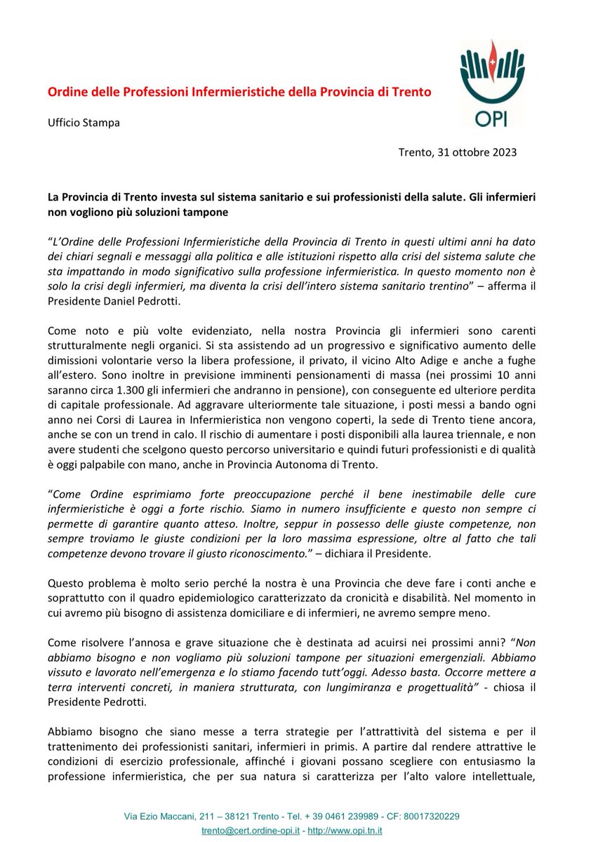 Ordine Professioni Infermieristiche di Trento tweet media
