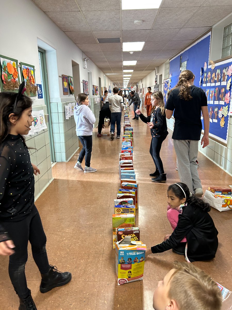 Dever’s own cereal box dominos. Thank you to our student council and PTA for  this fun donation event.