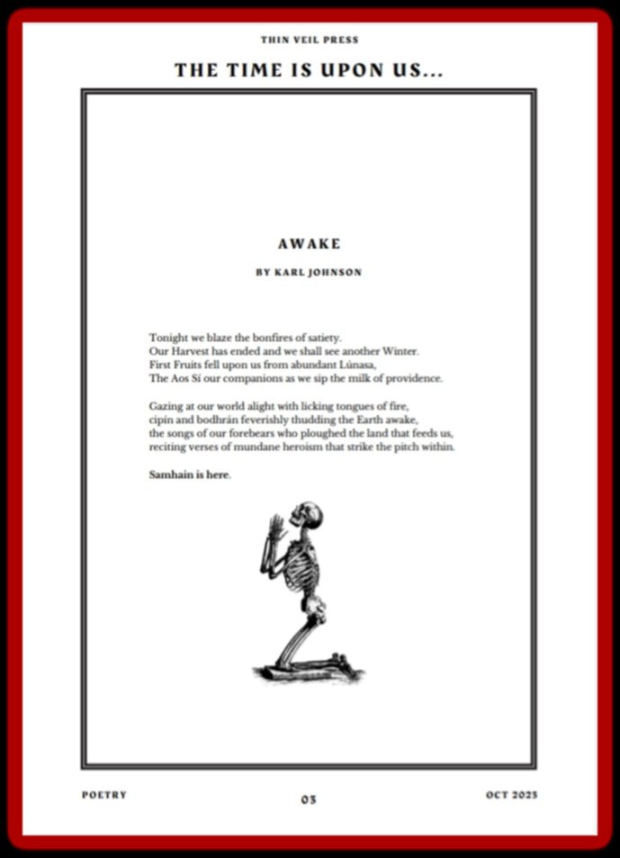 HorrorClubBlog's tweet photo. My good friend Karl Johnson has had a new poem published in the debut edition of @ThinVeilPress and it's #Spooky good! I'd greatly appreciate if people would give it a stalk!

#Halloween #poetry #poet #writing #writer #amreading https://t.co/ScAejFzFFO