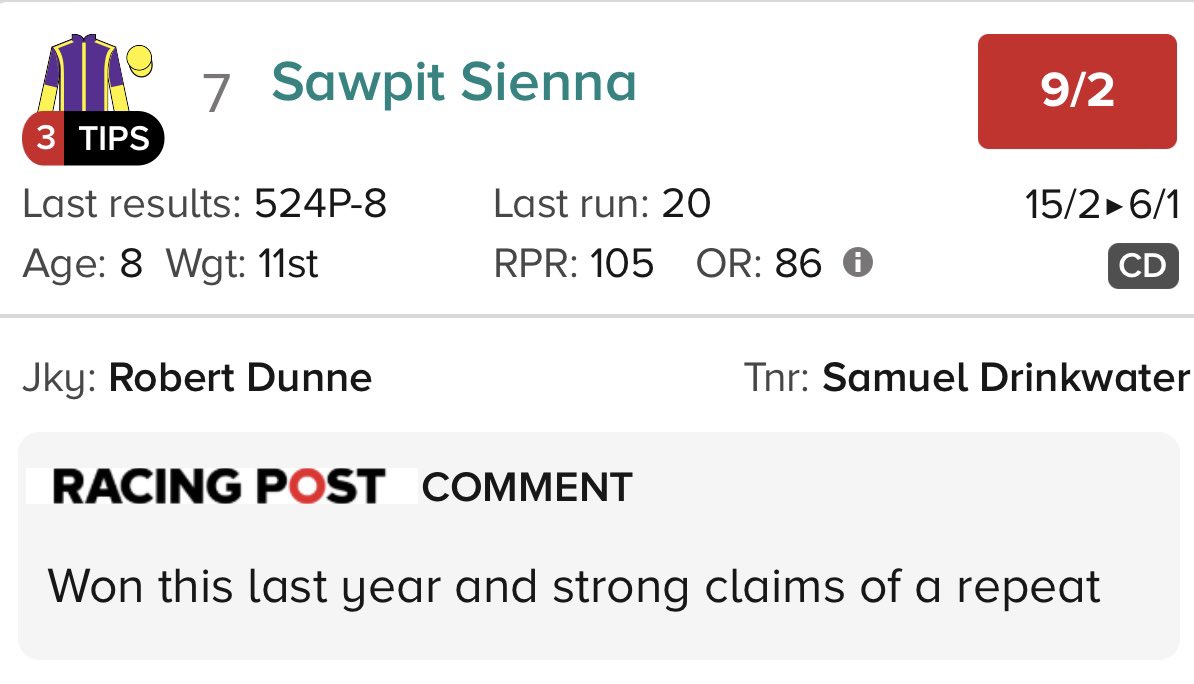 TBNTips's tweet photo. One For Tomorrow 👇
📍Fakenham
⏰15:15
🐎Sawpit Sienna 9/2
#HorseRacing #Tipd #Fakenham https://t.co/DKieL2gszz