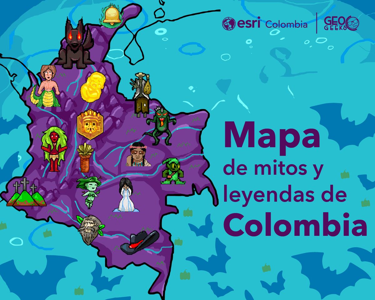 EsriColombia's tweet photo. #Geoween | ¡Sumérjase en el misterio de los mitos y leyendas colombianos! Descubra criaturas asombrosas y espeluznantes de nuestro país con este mapa realizado por nuestro semillero @Geo_geeks. 👻
#Mitos #Leyendas #GIS #Colombia #PíxelArt #Spooky #GeoGeeks #SIG https://t.co/FrGduDQCbk