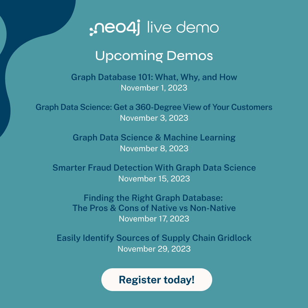 neo4j's tweet image. Get ready for a knowledge-packed November! 🔥 Check out our agenda and register for any of these free demos: bit.ly/3QldXaR
Register for any of these demos for free :)
#Neo4j #Graphdatascience #graphdatabase #supplychain