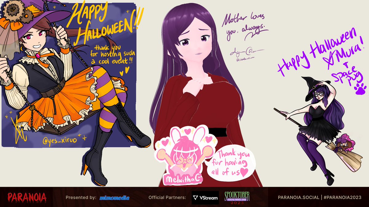 🎃That's a wrap!! 

Thank you so much to all the viewers, participants, and partners that joined us for #PARANOIA2023 ! It has been an amazing time getting to meet new streamers, find out about new games, and overall support indie! 

'Til next time!