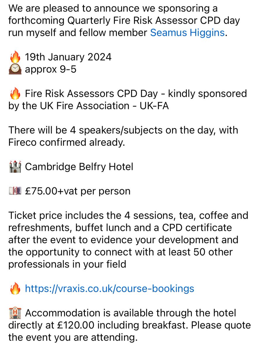 Forthcoming CPD event for fire risk assessors