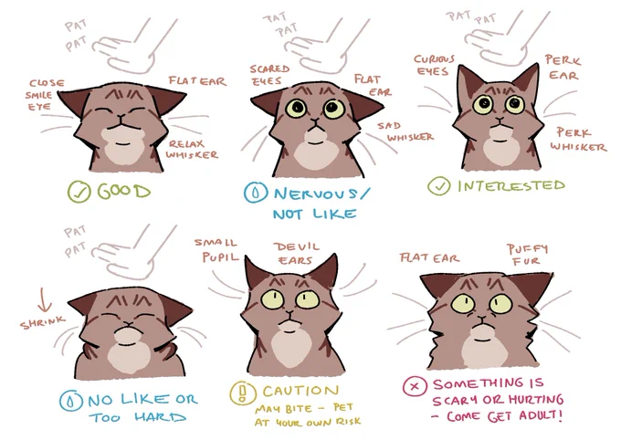 i made a chart to help our kid understand our cats' body language better when petting