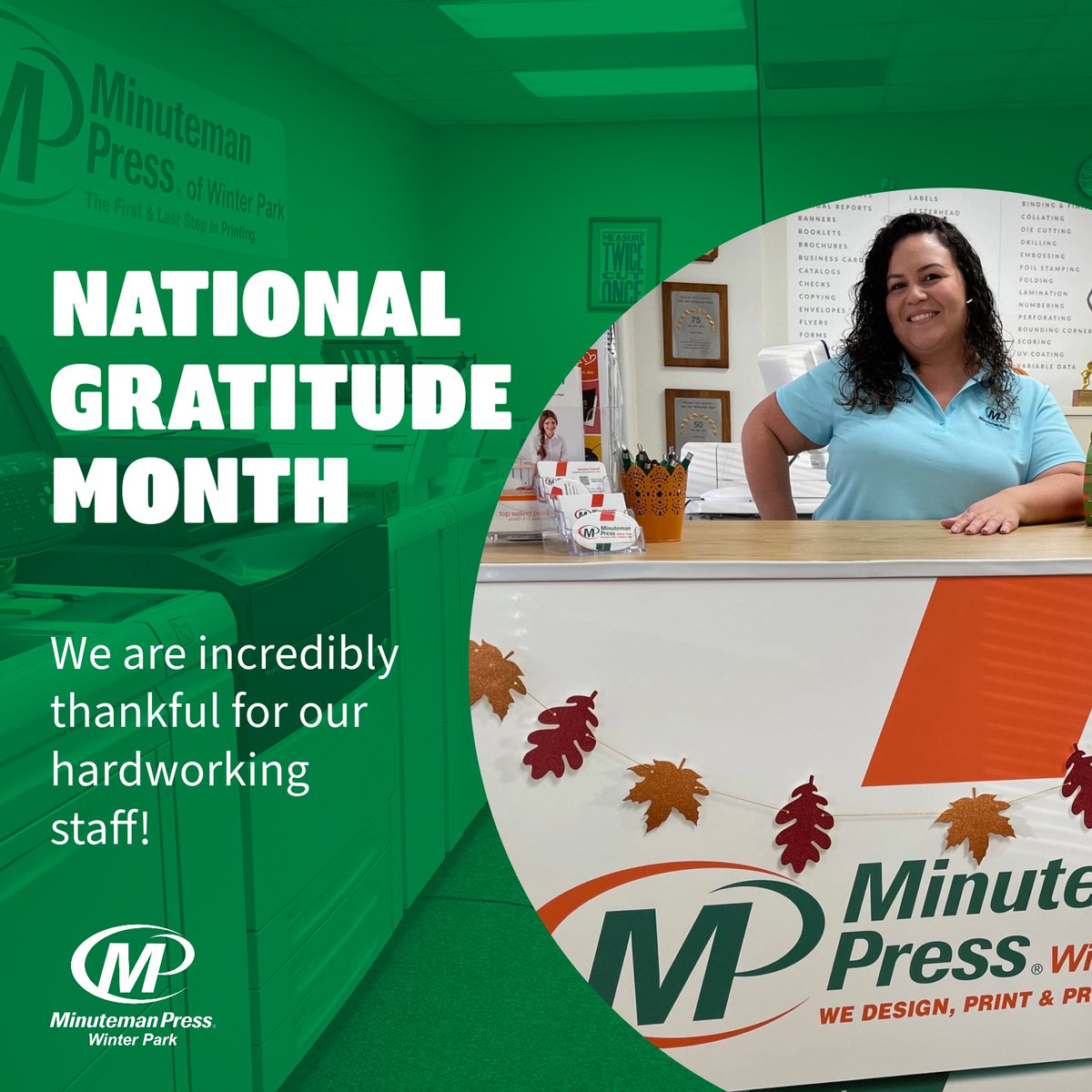 MMPressWP's tweet image. It is #NationalGratitudeMonth and what better time to highlight our wonderful employees and thank them for their hard work and dedication!  Thank you!!
#mmpresswp #winterparkprinter #winterparkfl #winterpark #employeehighlight #novermber2023 #thankyou #thursdaythoughts