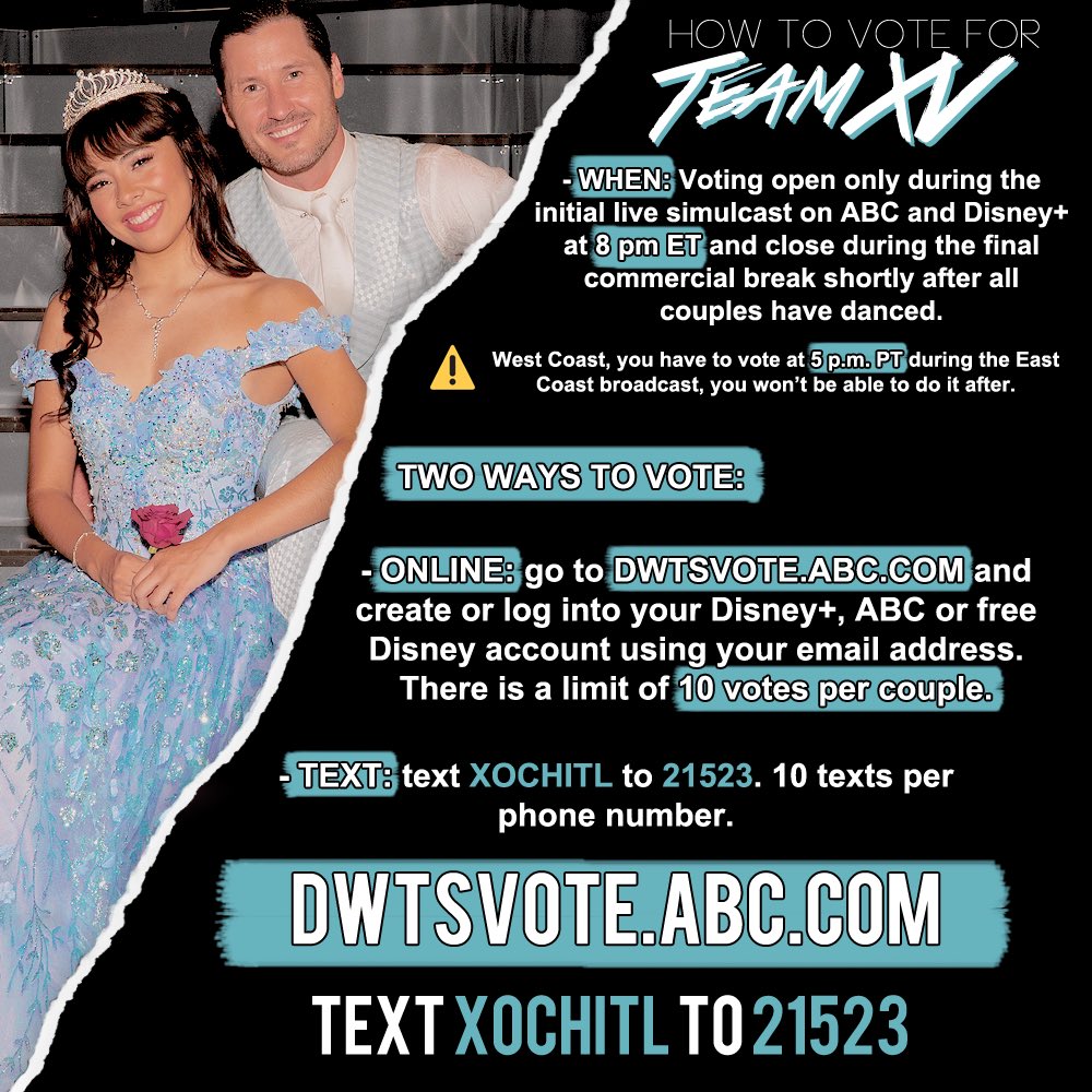 Remember to vote for VOTE FOR #XochitlGomez and @iamValC tonight 🙏🏻🩵 #dwts   #TeamXV