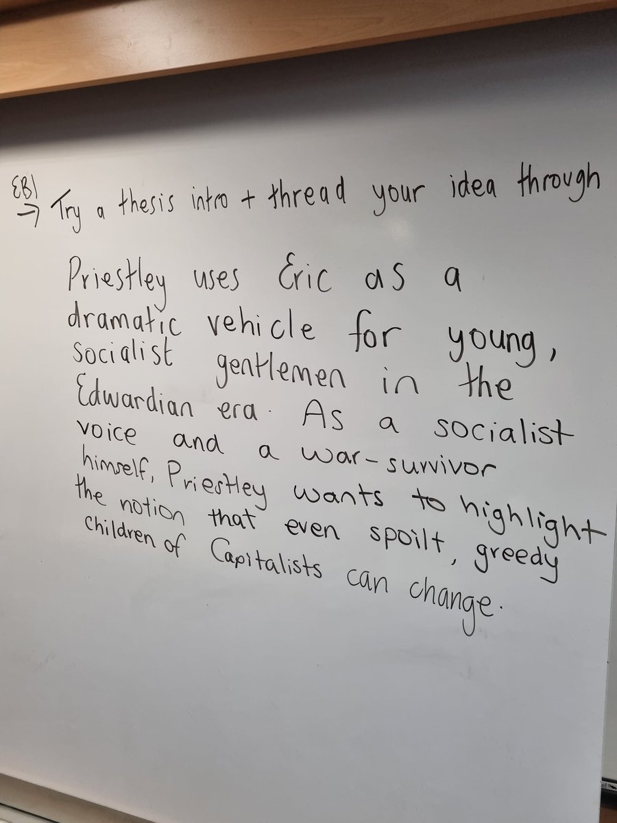 Great improvement with 10p3 today, writing thesis statements and challenging cliche ideas in #AnInspectorCalls 🙌 The quotation to accompany would be 'why shouldn't they try for higher wages?' And 'you turned her away  yes, and you killed her'. 🧠👀💰