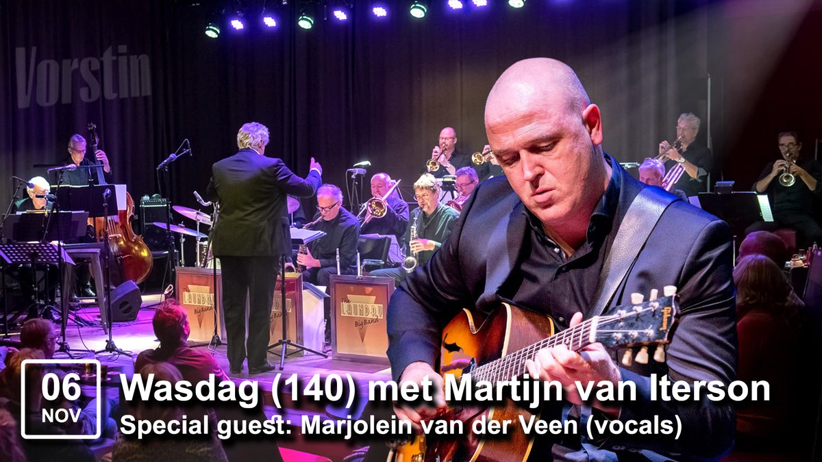 Wasdag (140) met Martijn van Iterson (guitar). Iedereen is welkom voor een kijkje in de keuken van The Laundry BigBand tijdens de openbare repetitie van 20:00h tot rond 21.15h. Daarna van 21:30h tot 22:30h het wasdagconcert
<a href="/devorstin/">De Vorstin</a> <a href="/bigband/">FTO Bigband</a> <a href="/jazz/">Jasmine</a> <a href="/uhilversum/">UITpuntHilversum</a> <a href="/mediastad/">Mediastad</a>