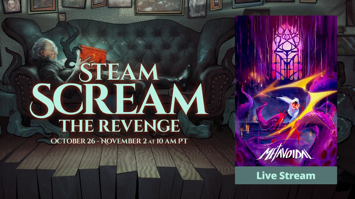 Calling all creatures of the night! 🦇 From the spectral stage of Metavoidal, where Halloween and roguelite unite

A Festival of Revenge sets the tone for a special stream to grace the stage; on Steam where percussive thrills take center page 🥁

Join us now on this cursed domain