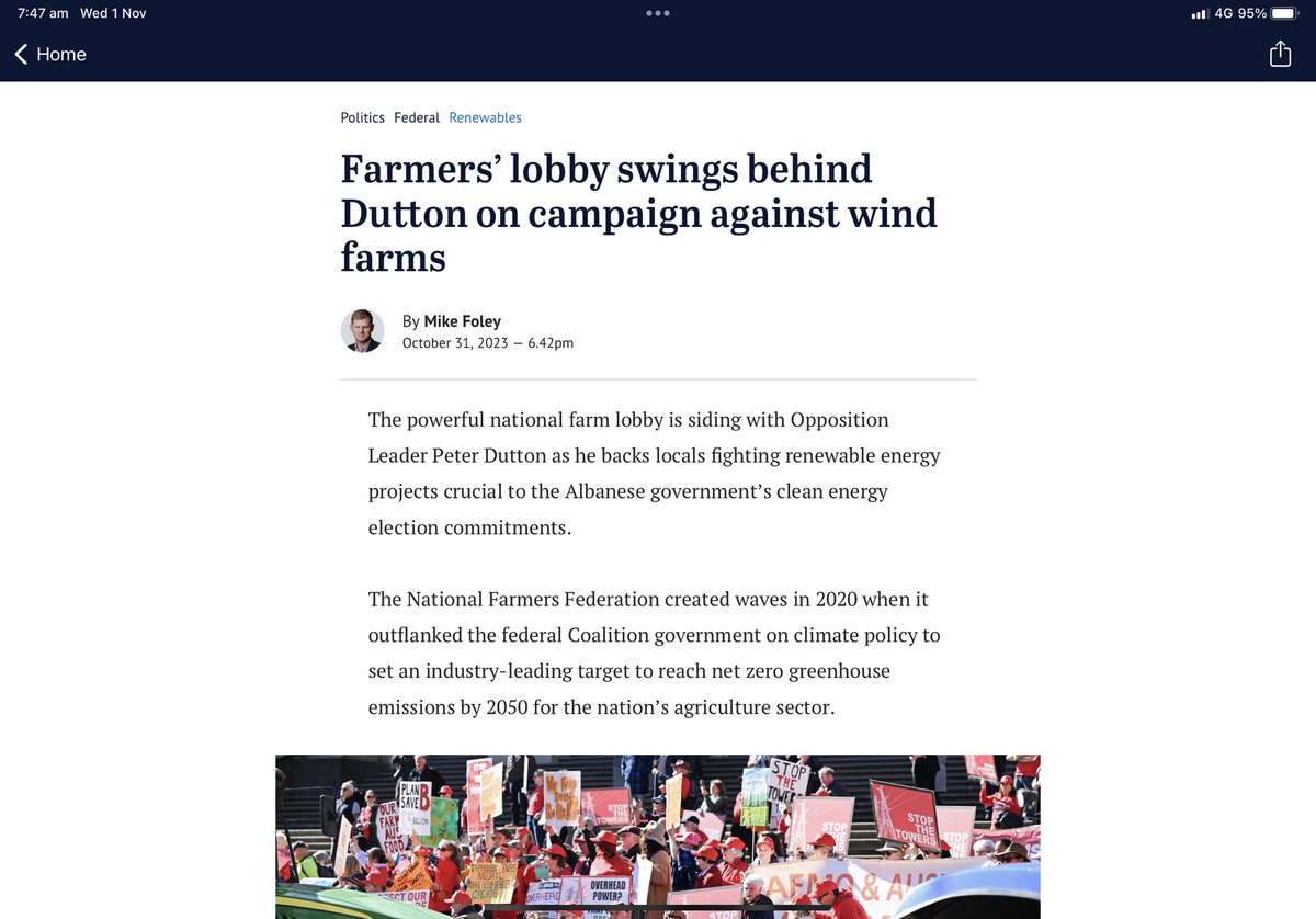 I wonder how many more decades it will take before the farmers lobby sides with the farmers trying to stop gas and coal projects on their land…hint: wind farms don’t pollute ground water, make dust and you can farm underneath them #auspol #climate