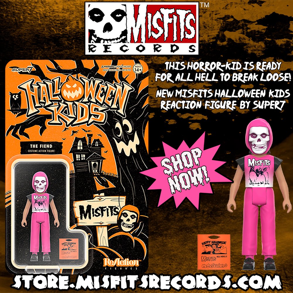 “Halloween Kids” - Misfits Fiend Costume ReAction Figure by Super7 - Available Now! Features a replica of the custom trick or treat bag used to promote the Misfits’ classic “Walk Among Us” album back in the 80s! Get Yours @ Store.Misfits.com & Store.MisfitsRecords.com