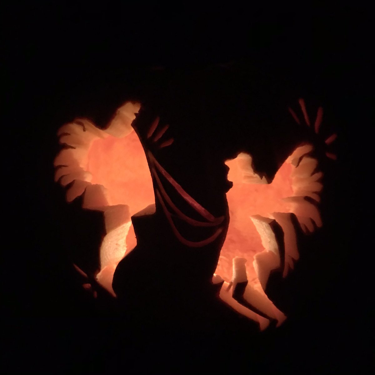 I’ve carved my pumpkin this year in honour of our favourite ineffable husbands!
From Aziraphale to Crowley 🤍 🖤 

<a href="/GoodOmensPrime/">Good Omens</a> <a href="/neilhimself/">Neil Gaiman</a> 
#HappyHalloween #GoodOmens