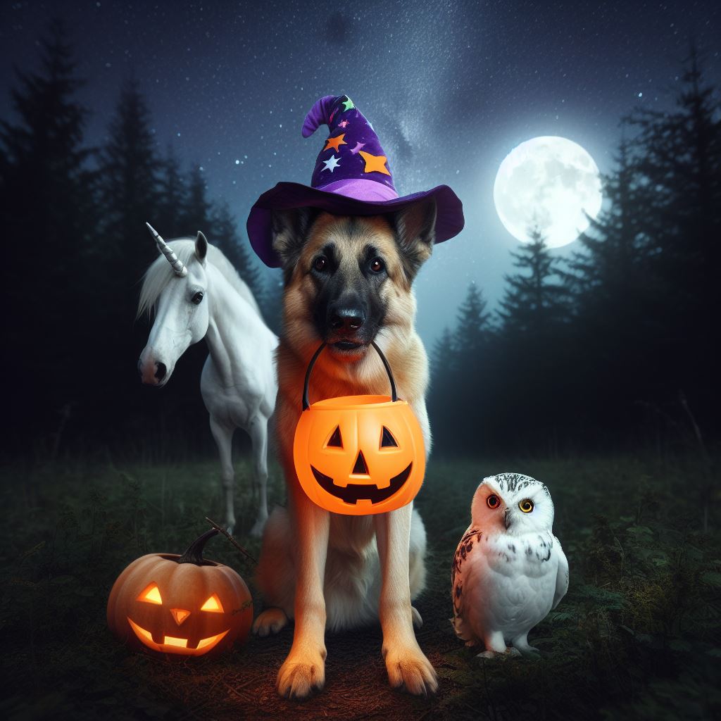 Happy Halloween! I wanted to have a little fun today and make something to represent my dog and pony. Made with <a href="/bing/">Bing</a>'s #bingimagecreator #AIart #Halloween