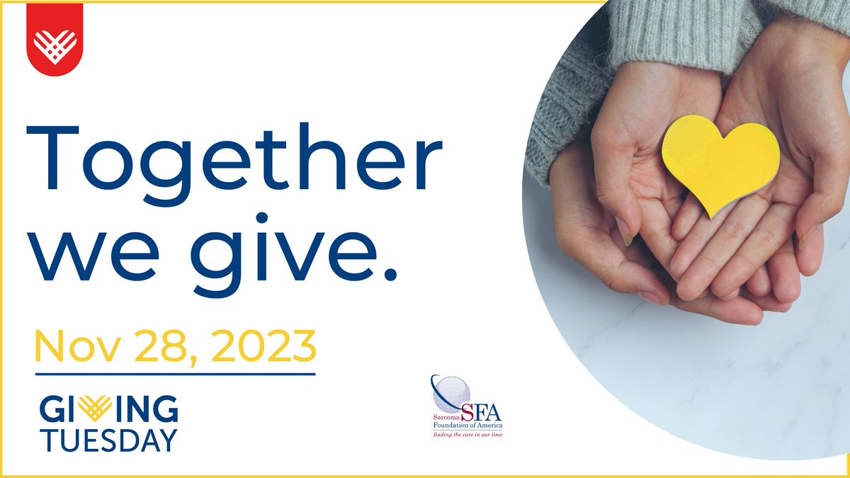 While #SFAGivingTuesday happens every Tuesday, the annual celebration of generosity will happen on November 28, 2023. Consider contributing to SFA on Giving Tuesday as we join together as a community to change the outcomes for people diagnosed with #sarcoma. Our goal for 2023