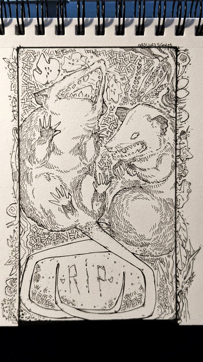 sidni's tweet photo. day 31, "rest in peace (possum)". 
done 🥲

#mabsdralloweenclub #opossum https://t.co/ZXQ4OiWmRW