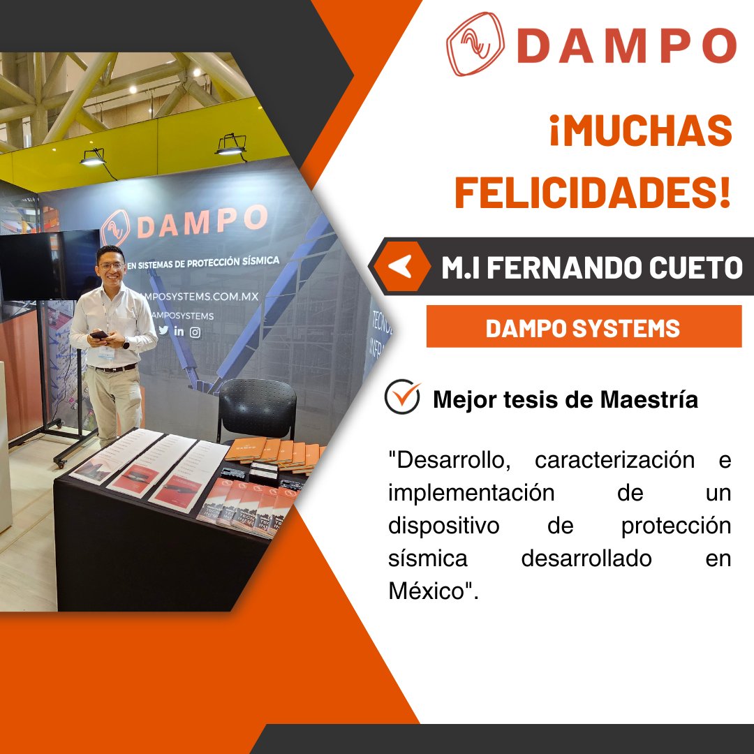 DampoSystems's tweet photo. 🌟 ¡Felicidades a M.I. Fernando Cueto por recibir el premio a la Mejor Tesis de Maestría en Ingeniería Sísmica 2023 en el concurso nacional de tesis de maestría! Su compromiso y excelencia son un verdadero orgullo. #Éxito #IngenieríaSísmica #Premio 🏆👏 https://t.co/4BRfeDa3fT