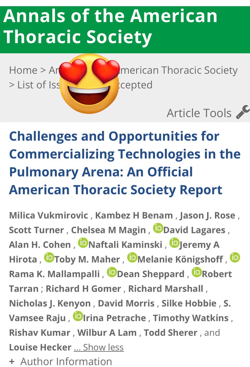 Finally out! “Challenges and Opportunities for Commercializing Technologies in the Pulmonary Arena - An Official American Thoracic Society Report! Kudos to fearless & unstoppable leaders @mivukmiro @HeckerLouise & team!! #Innovation #RCMBRocks