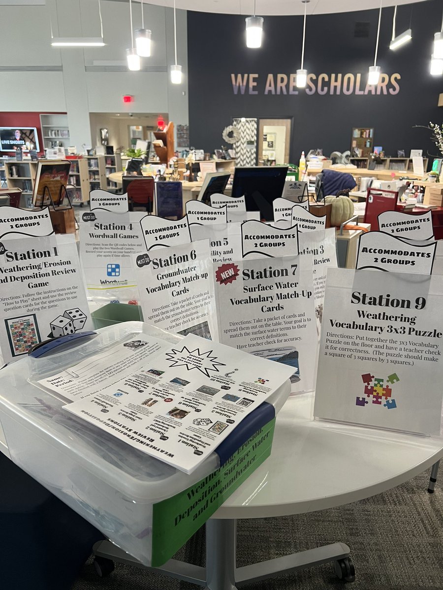 LibraryWmhs's tweet image. Weathering/Erosion etc. review stations happening in the library tomorrow. #letscollaborate #teacherlibrarian @Greene_Schools @WMHSDragons