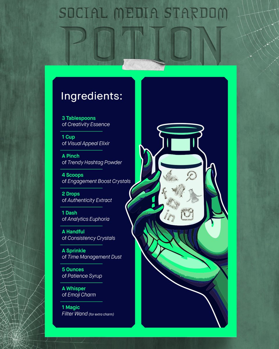 Are you ready to sip from the #SocialMediaStardomPotion and become the social media wizard you were born to be? 🔮🧙‍♀️🪄

#SocialMediaMagic #WizardOfTheWeb #SipAndPost #HappyHalloween