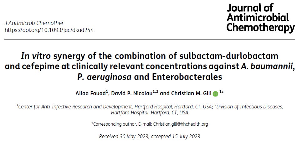 doi.org/10.1093/jac/dk… New pub alert from the lab @hartfordhosp. 🚨💉Relevant study giving SUL-DUR's need to be given in combination for empiric coverage!!💉Take away: Synergy and no antagonism observed