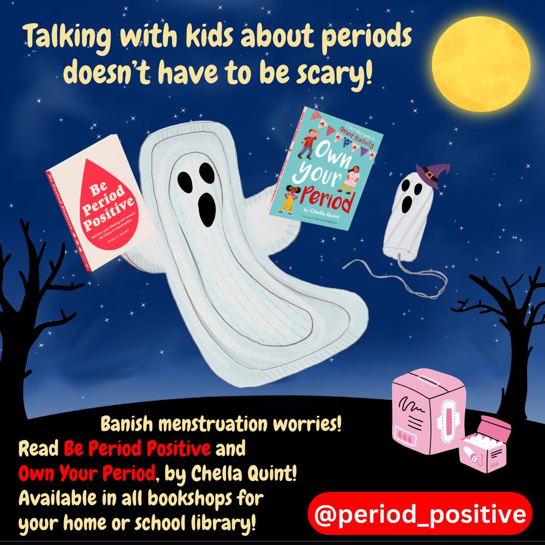 Happy #halloween! Talking with kids about #periods doesn’t have to be scary! banish #menstruation worries + ace those teachable moments: read #BePeriodPositive + #OwnYourPeriod inclusive, fun, in all bookshops, and great for your home or #schoollibrary 🎃 lnkd.in/enGp6t6h