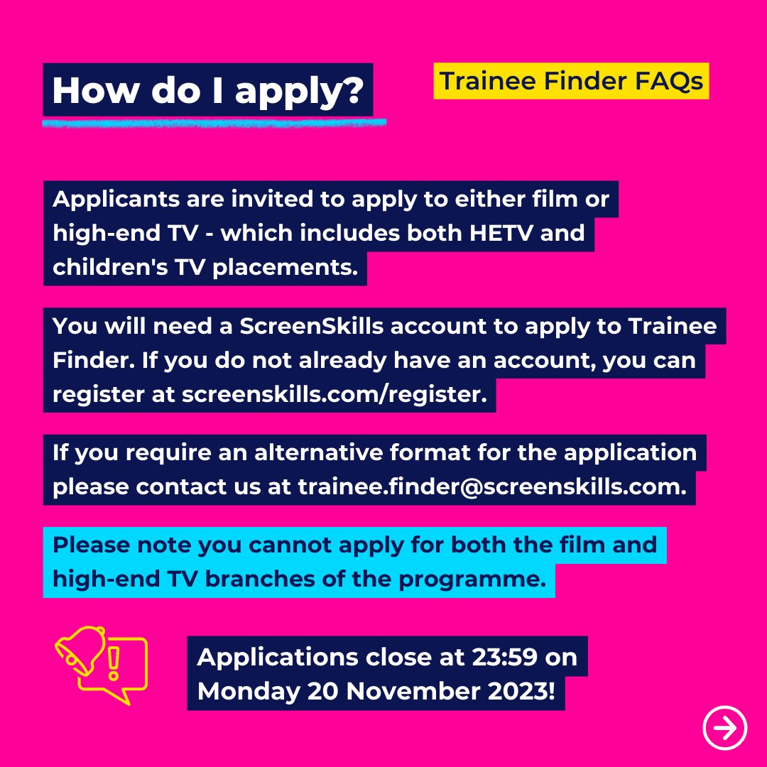 ScreenSkills #TraineeFinder 2024-25 applications opened last week! Are you considering applying but unsure about how exactly the programme works, what it is, or how it can help you? These FAQ cards might answer some of your questions! Read more FAQs at screenskills.com/trainee-finder…