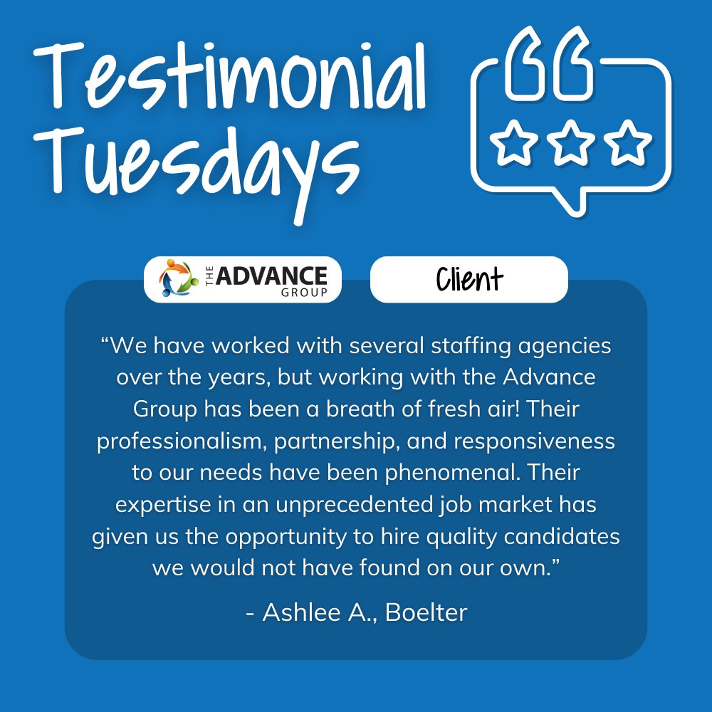 advancestaffing's tweet image. Thank you for the review, Ashlee! We're so glad The Advance Group was able to assist in helping grow your team.

Contact our experts today: nsl.ink/bTus.

#TheAdvanceGroup #BetterJobs #BetterPeople #DirectHire #TemporaryStaffing #TempToHire #StaffingSolutions