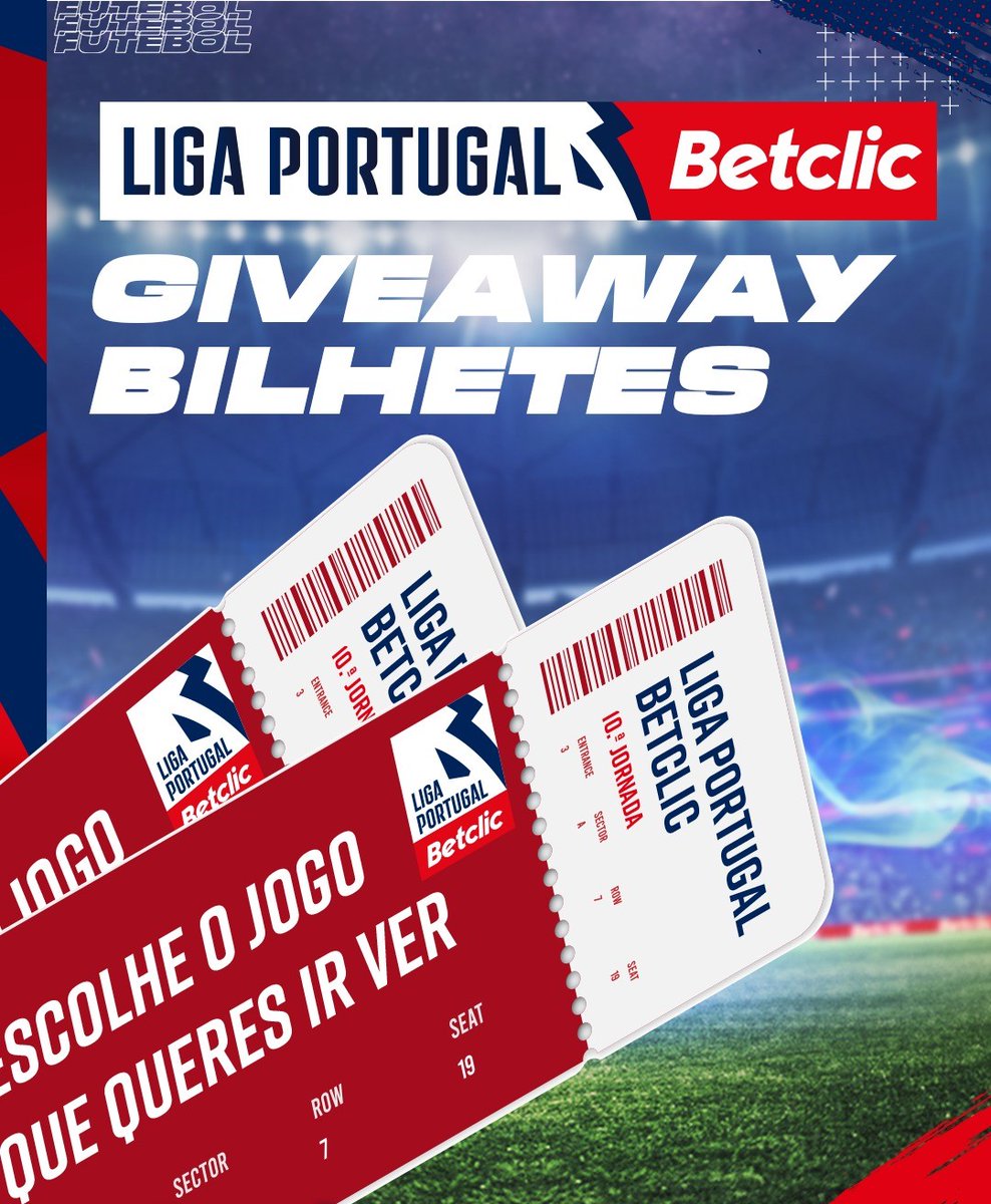 BetclicPortugal's tweet photo. 🚨⚽GIVEAWAY DE 10 BILHETES DUPLOS PARA A 10.ª JORNADA DA #LigaPortugalBetclic!

- Dá RT + FAV
- Comenta o jogo que queres ir ver e identifica quem vais levar contigo

Podes comentar várias vezes mas a identificar pessoas diferentes.
Vencedores anunciados quinta-feira.