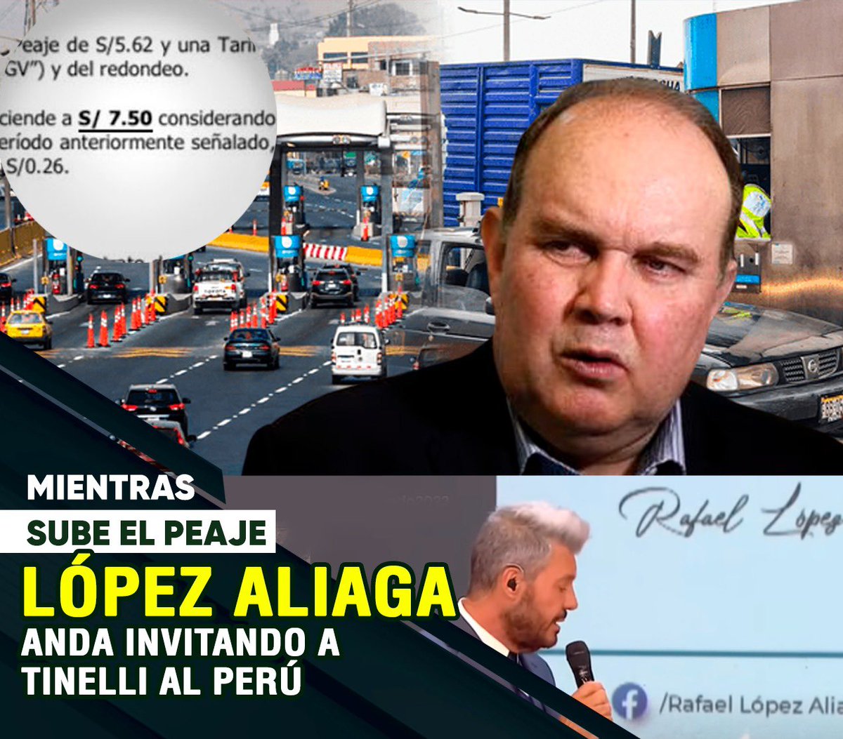 🔴Subió el Peaje
Una vez más Rutas de Lima subió el precio del peaje que costaba S/.6.60 a S/.7.50. En tanto alcalde de Lima Rafael López Aliaga anda más preocupado por hacer felling con el conductor argentino Marcelo Tinelli.