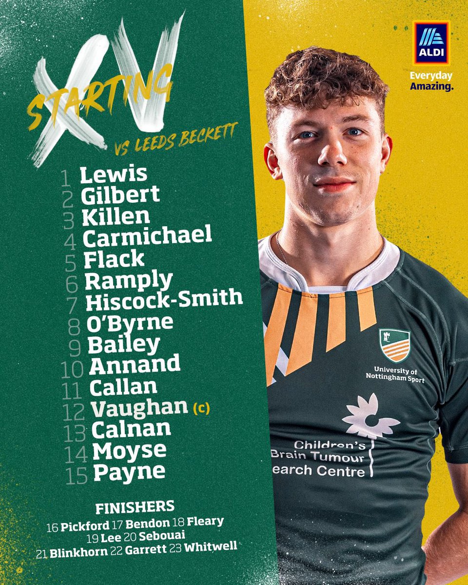 UNRUC_'s tweet photo. #BUCSSuperRugby | Meet your starting XV to face @LeedsBeckettRFC tomorrow at Highfields.
Thank you to our sponsor @aldicareersuk for supporting us this year.
#NOTLBU // ππ https://t.co/97Srum2WgC
